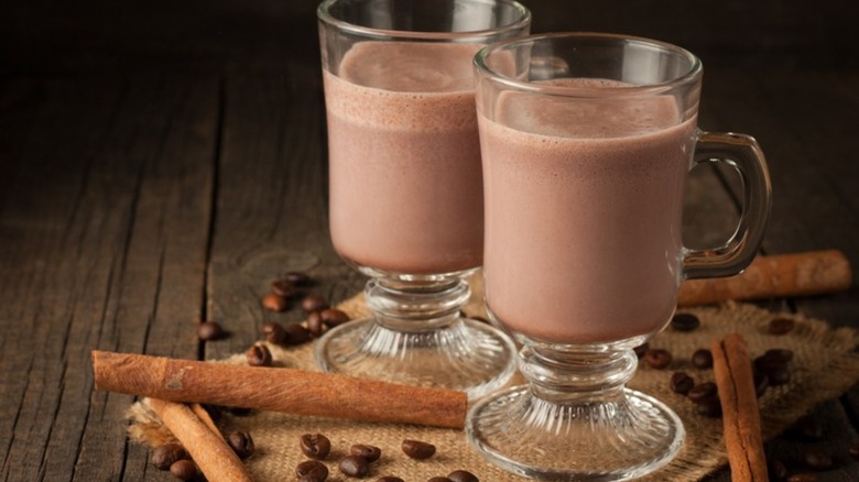 clear mug with coffee smoothie