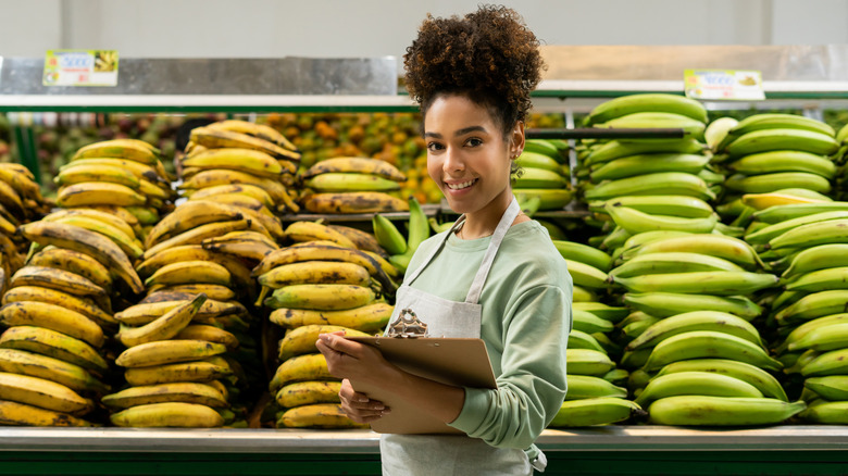 clerk and store plantain display