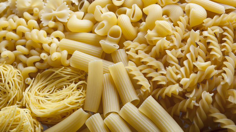 Variety of dried pasta shapes