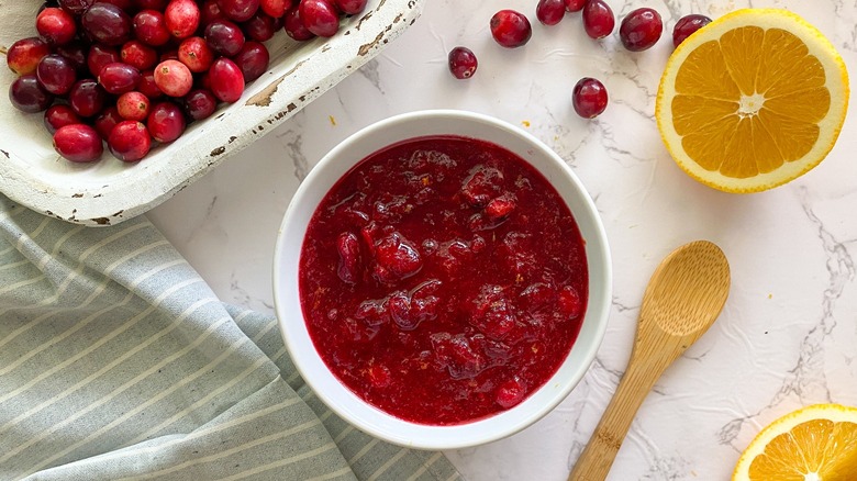 cranberry sauce in white bowl