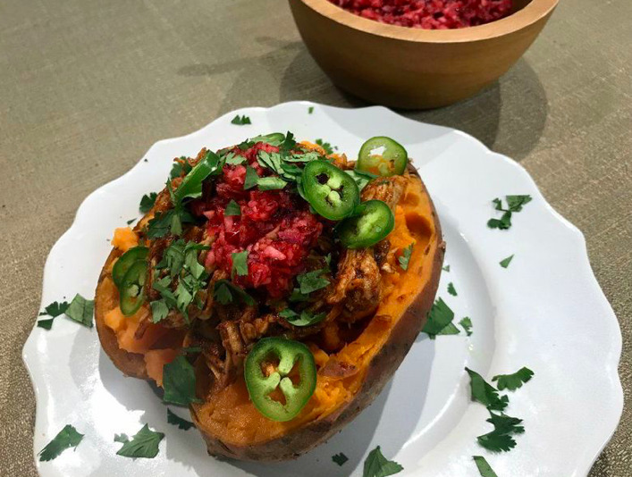 BBQ Pulled Turkey-Stuffed Sweet Potato recipe - The Daily Meal