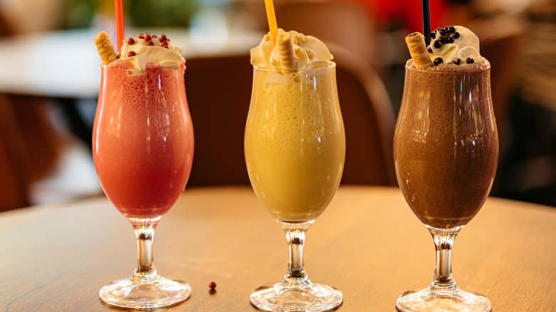 Three flavored milkshakes