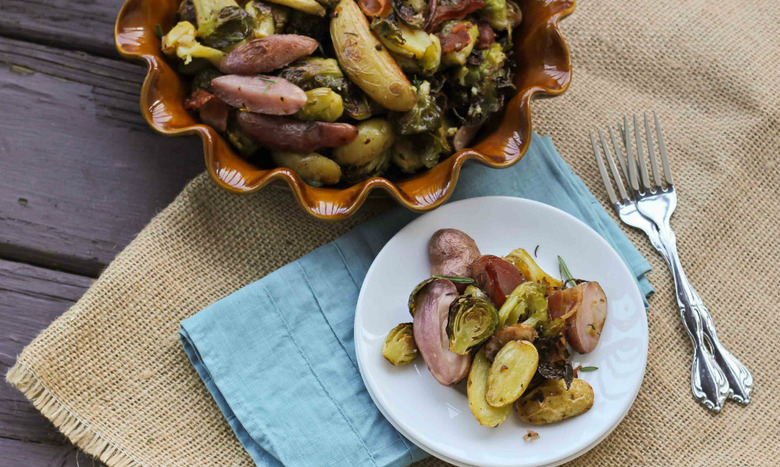 Beer Roasted Potatoes with Brussel Sprouts and Bacon