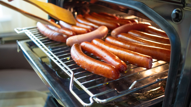 Hot dogs in an oven