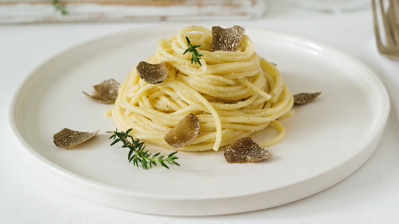 truffle shavings on fancy pasta