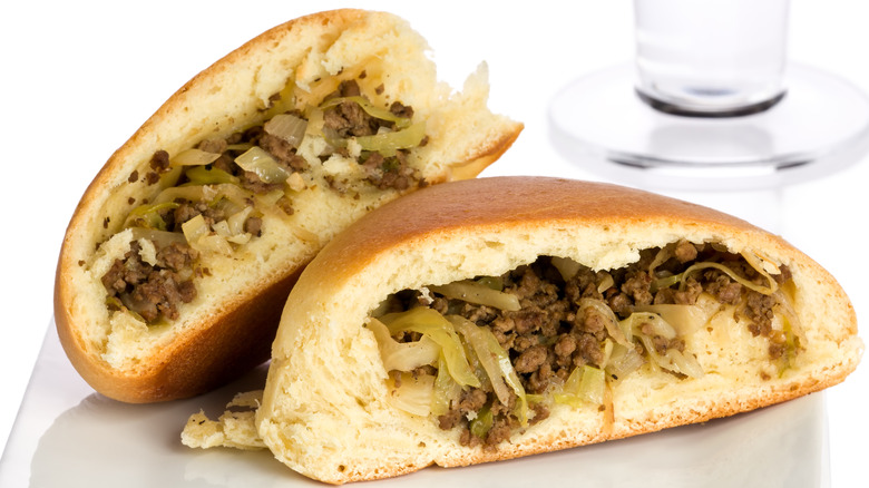 stacked beirocks with beef and cabbage