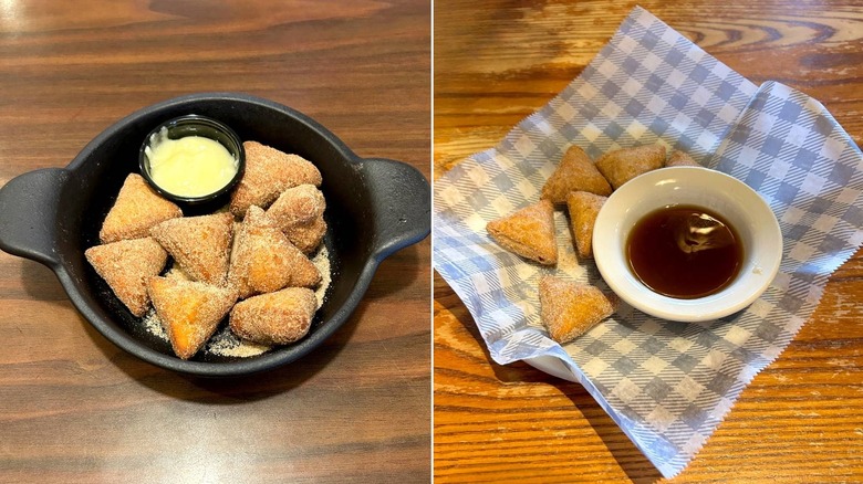 Side by side images of cinnamon biscuit bites by Bob Evans and Cracker Barrel