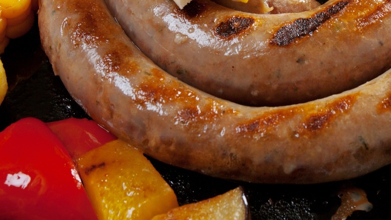 A roll of boudin sausage in casing