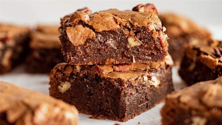 brownies stacked on a table