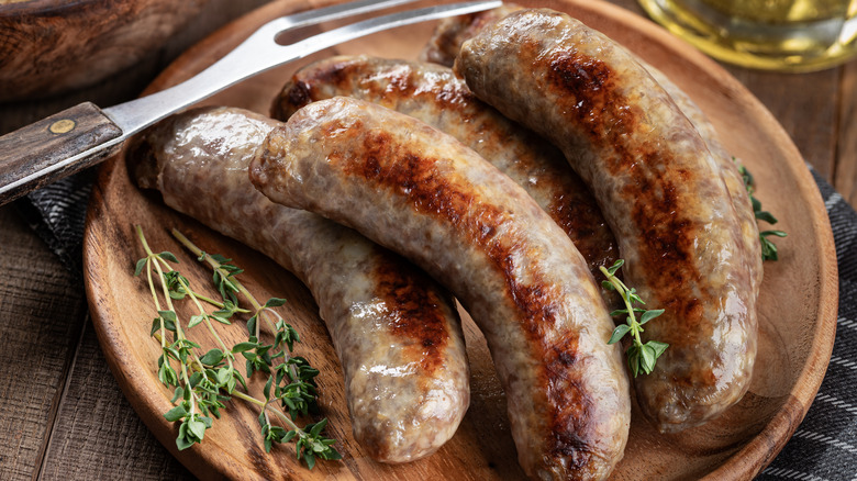 plate of bratwurst up close
