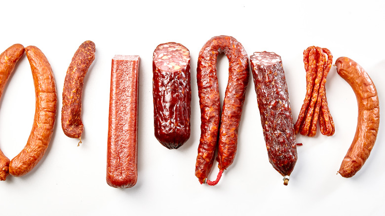 row of whole sausages