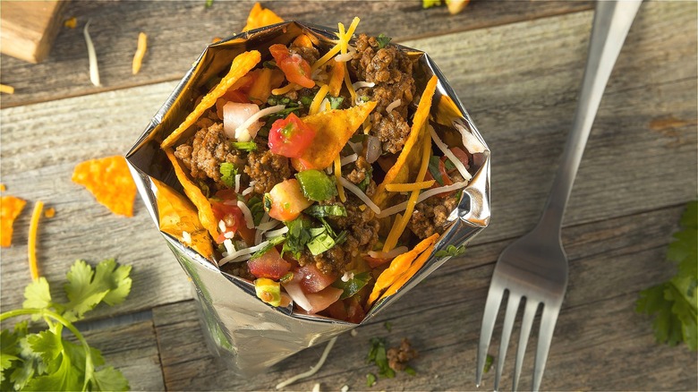 Walking taco with meat and cheese 