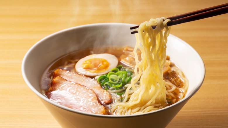 Ramen noodles with chopsticks