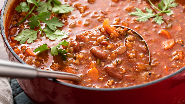 Chili and ladle in pot