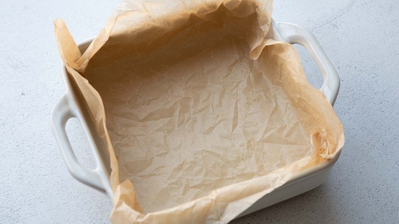 Parchment paper lined baking pan