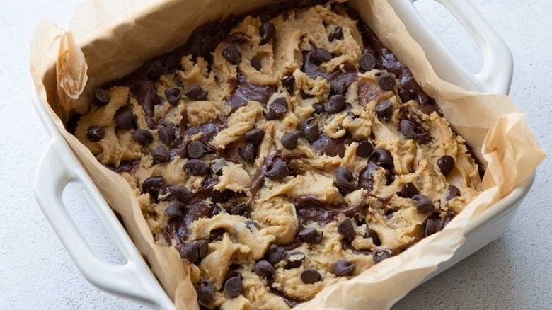 Unbaked brookies in pan