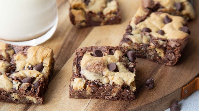 Brookie slices on wooden board