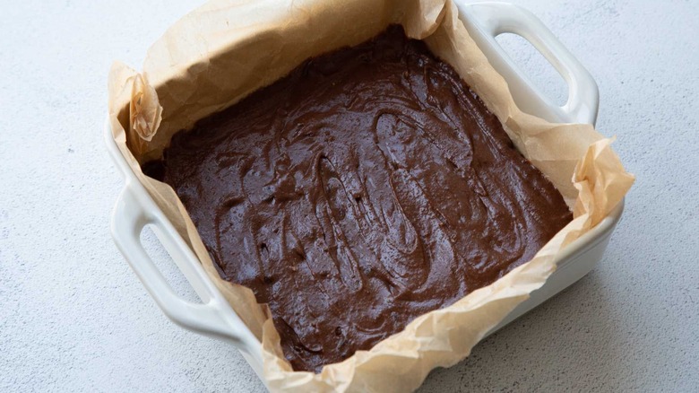 Brownie batter in baking dish