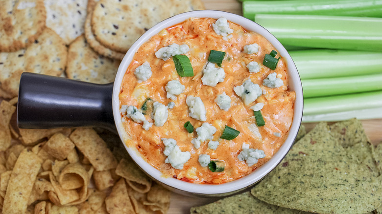 buffalo chicken dip in bowl 