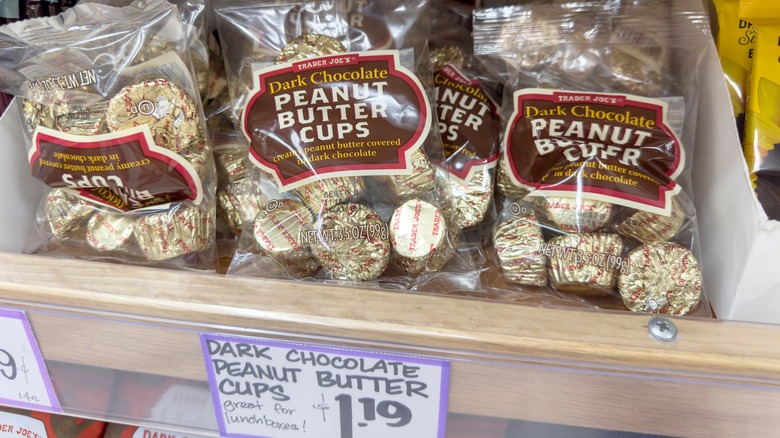 Display of Trader Joe's Dark Chocolate Peanut Butter Cups