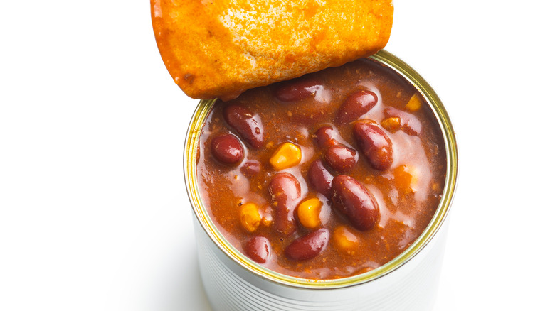 open can of chili
