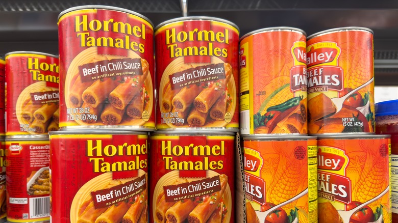 Hormel beef tamales for sale in a grocery store