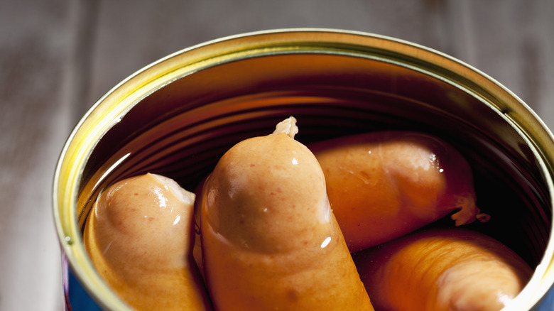 Can of mini frank sausages
