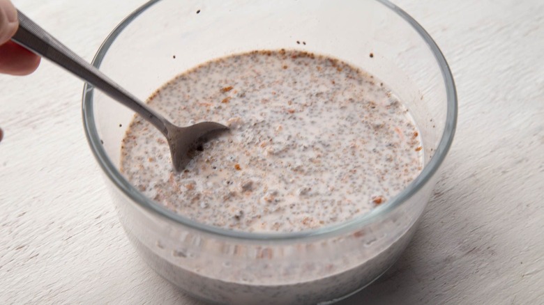 Chia pudding inside bowl with spoon