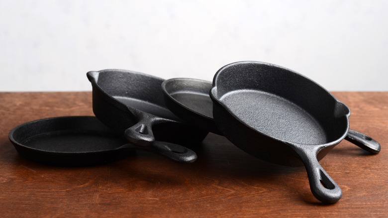 Various cast iron skillets