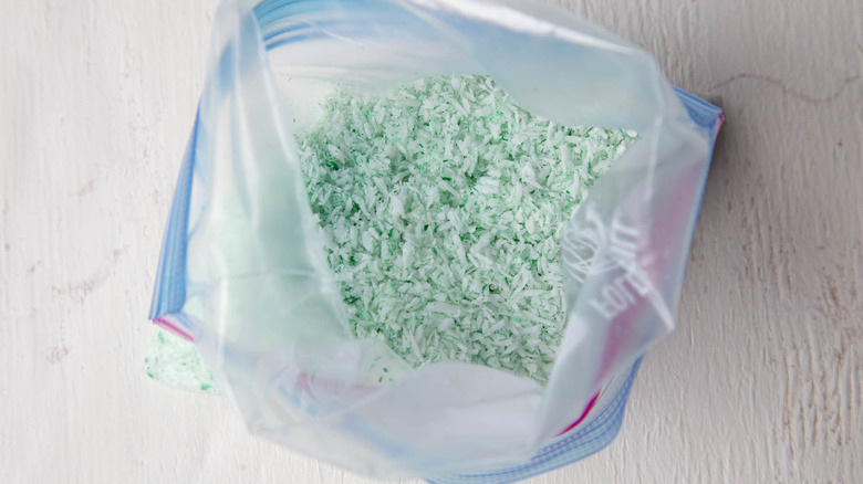 ziptop bag with colored shredded coconut