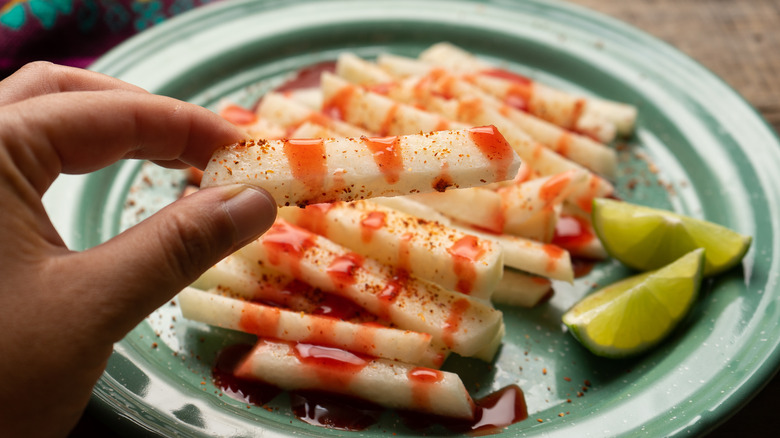 Jicama with chamoy sauce