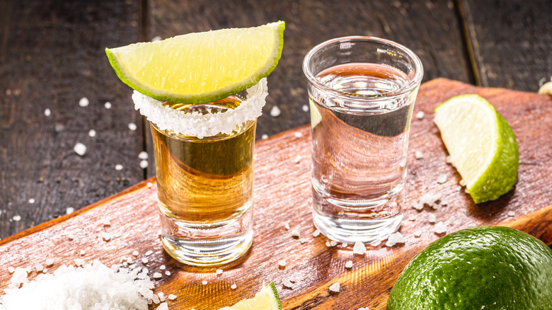 Tequila shots with lime and salt