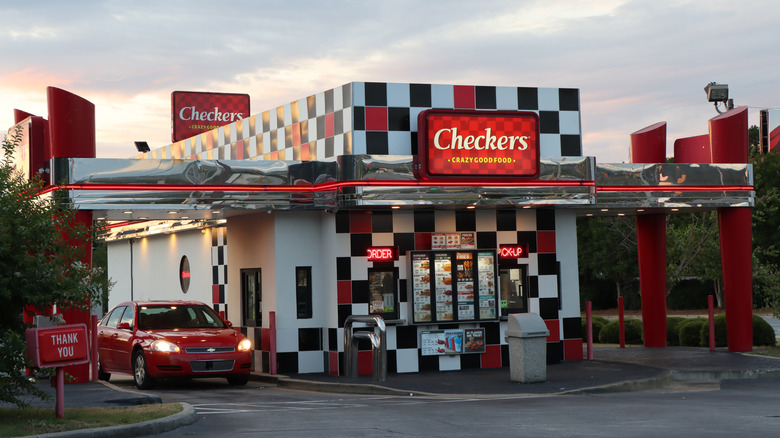 Outside of a Checker's drive-thru