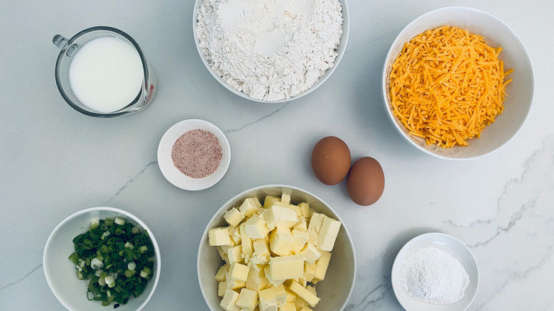 ingredients for cheddar-scallion biscuits