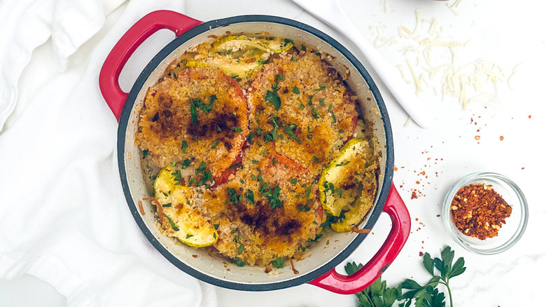 golden zucchini tomato casserole top