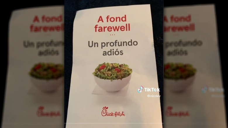 "fond farewell" Chick-fil-A salad note