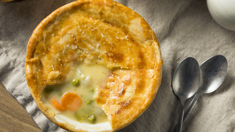 Open chicken pot pie