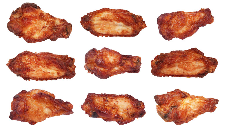 three rows of chicken wings