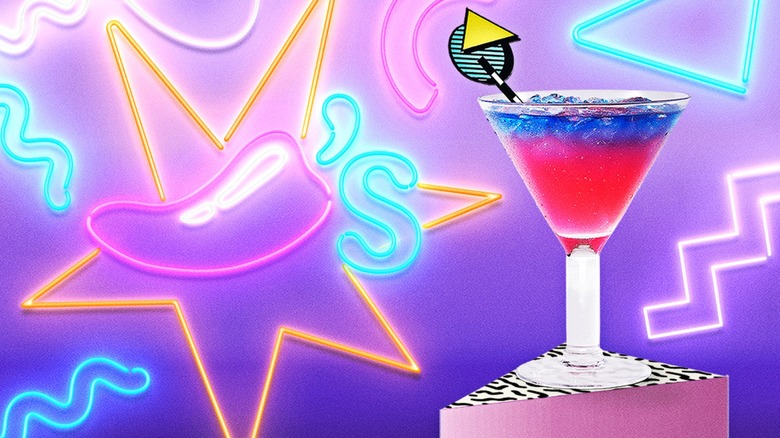 Chili's new Radical 'Rita on a pedestal with '90s-themed restaurant logo and décor in the back
