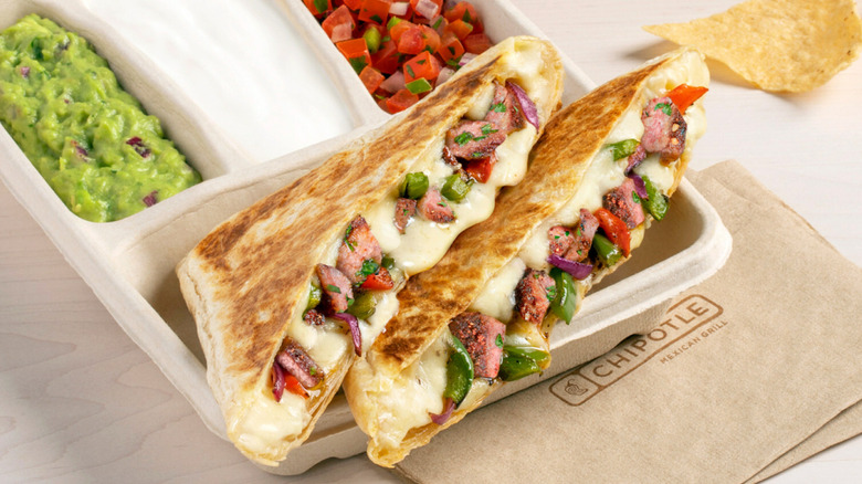Chipotle carne asada quesadilla in tray