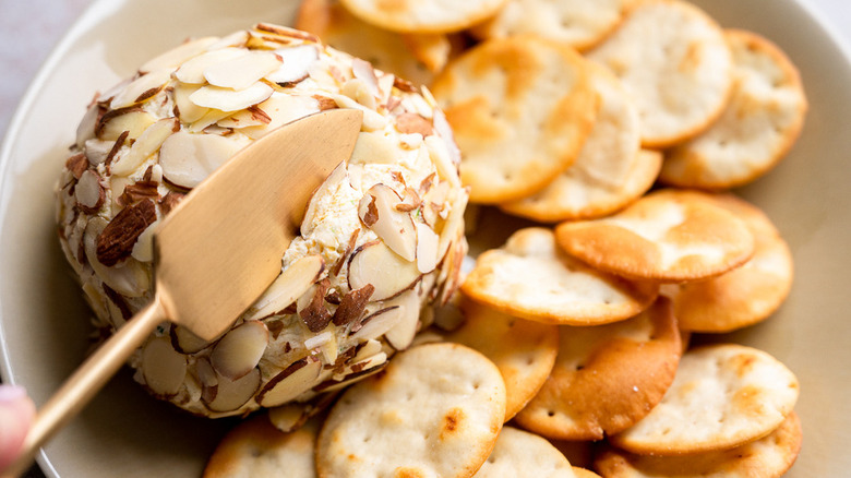 cheese ball with crackers