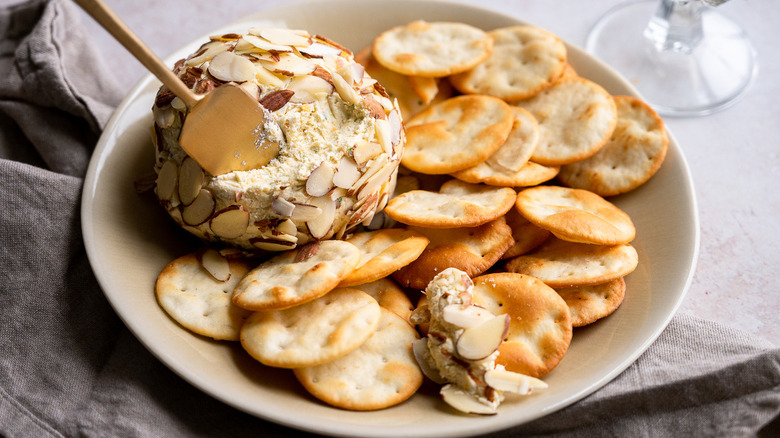cheese ball with crackers