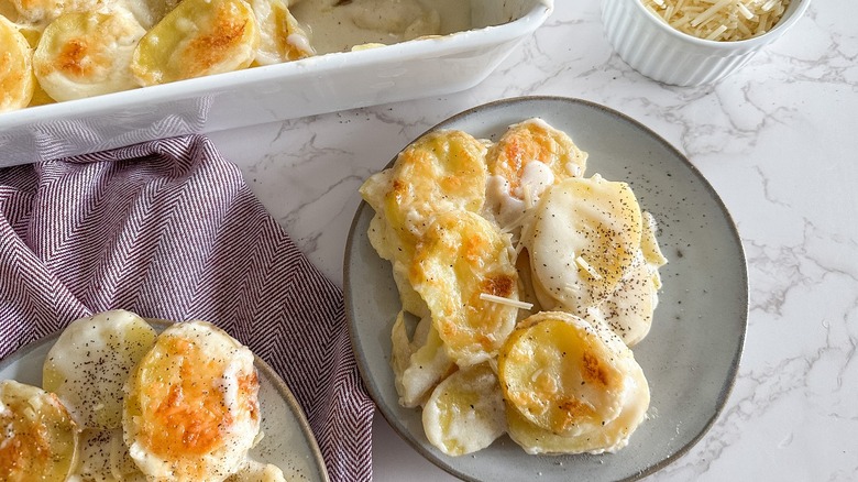 scalloped potatoes on individual plates