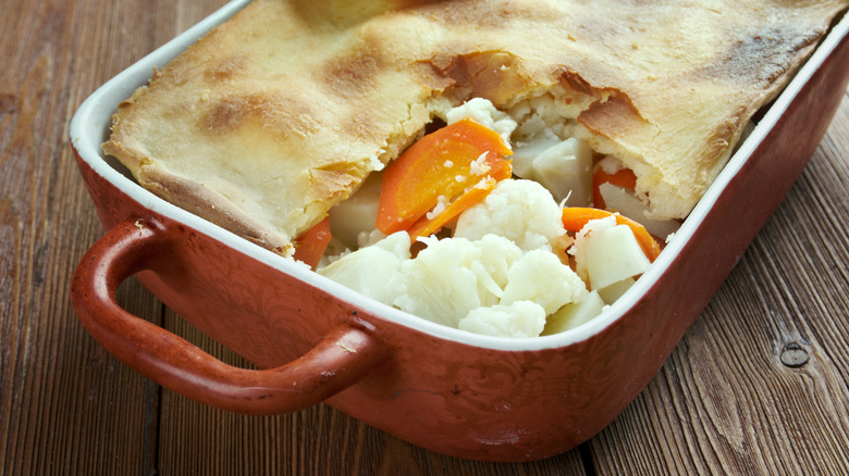 Close-up on a dish of Woolton pie