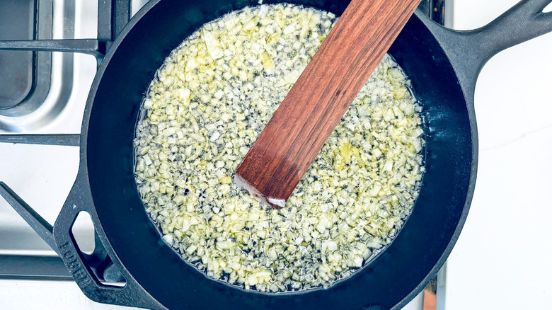 chopped onions in oil