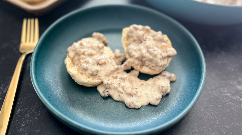 biscuits and gravy on plate