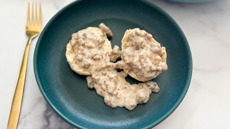 biscuits and gravy on plate