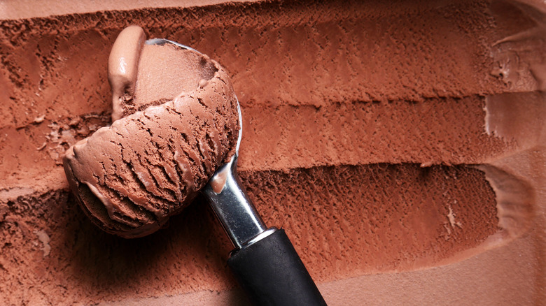 chocolate ice cream being scooped