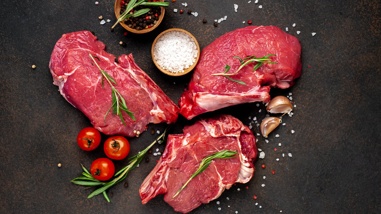 Three different steaks and seasoning
