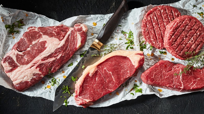 Pieces of steak with herbs
